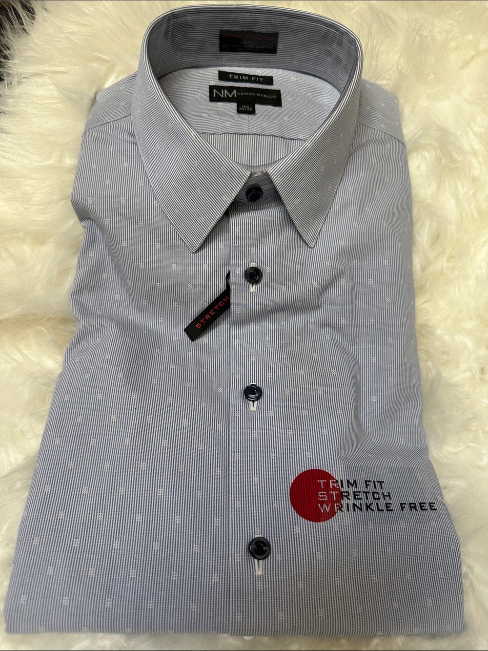 Trim Fit Stretch Men’s Dress Shirt - Light Blue Stripe